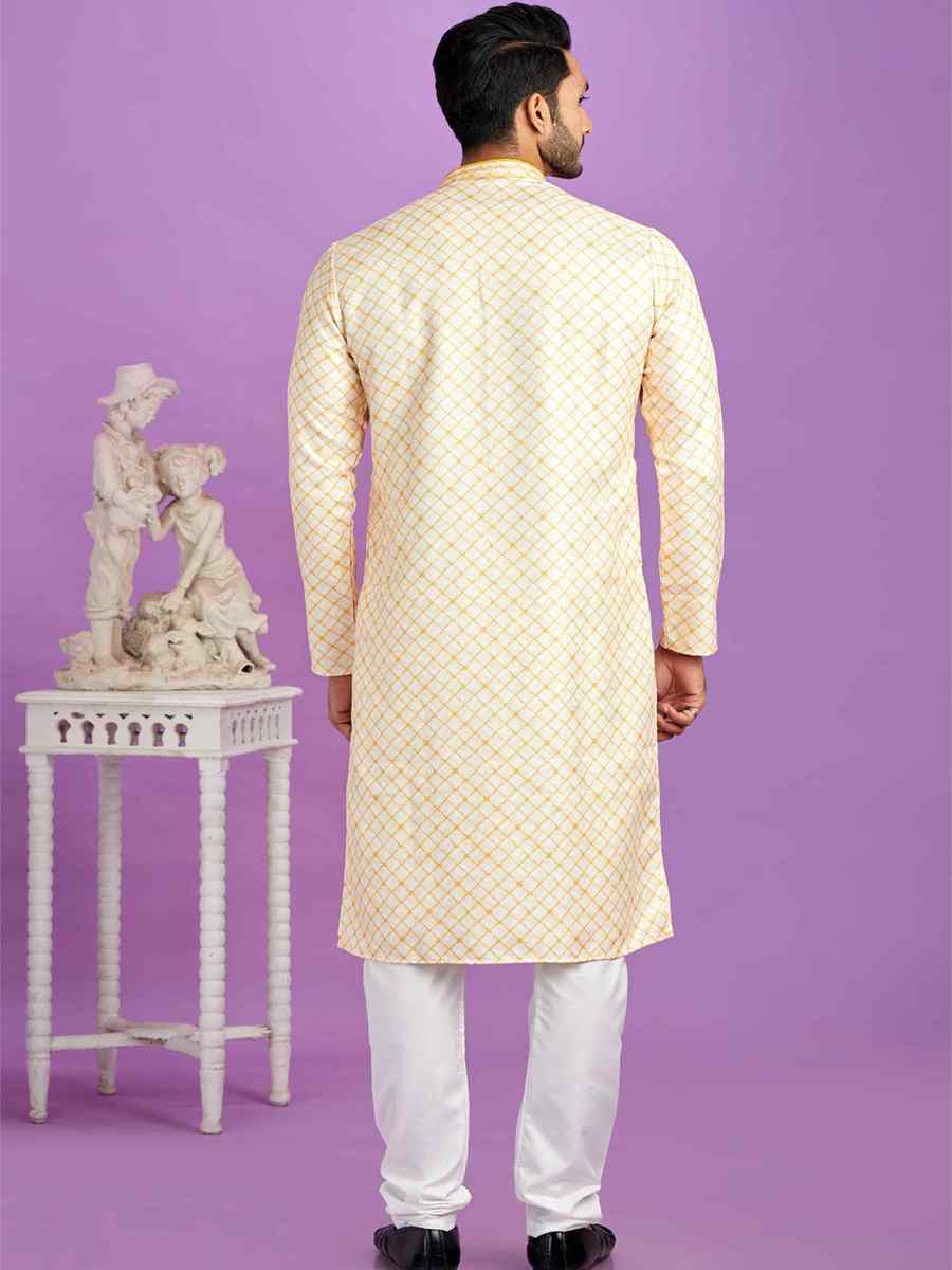 Yellow Cotton Printed Festival Casual Kurta