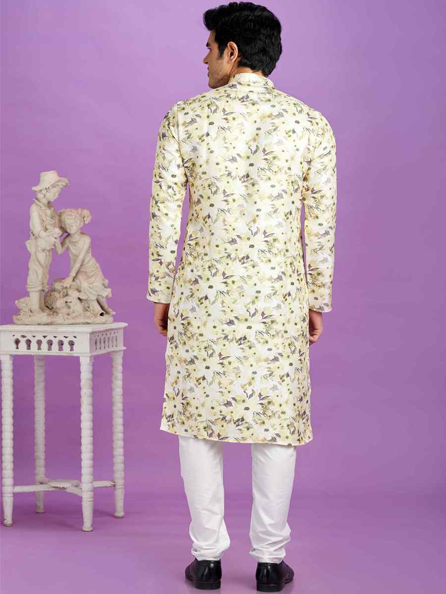 Yellow Cotton Printed Festival Casual Kurta