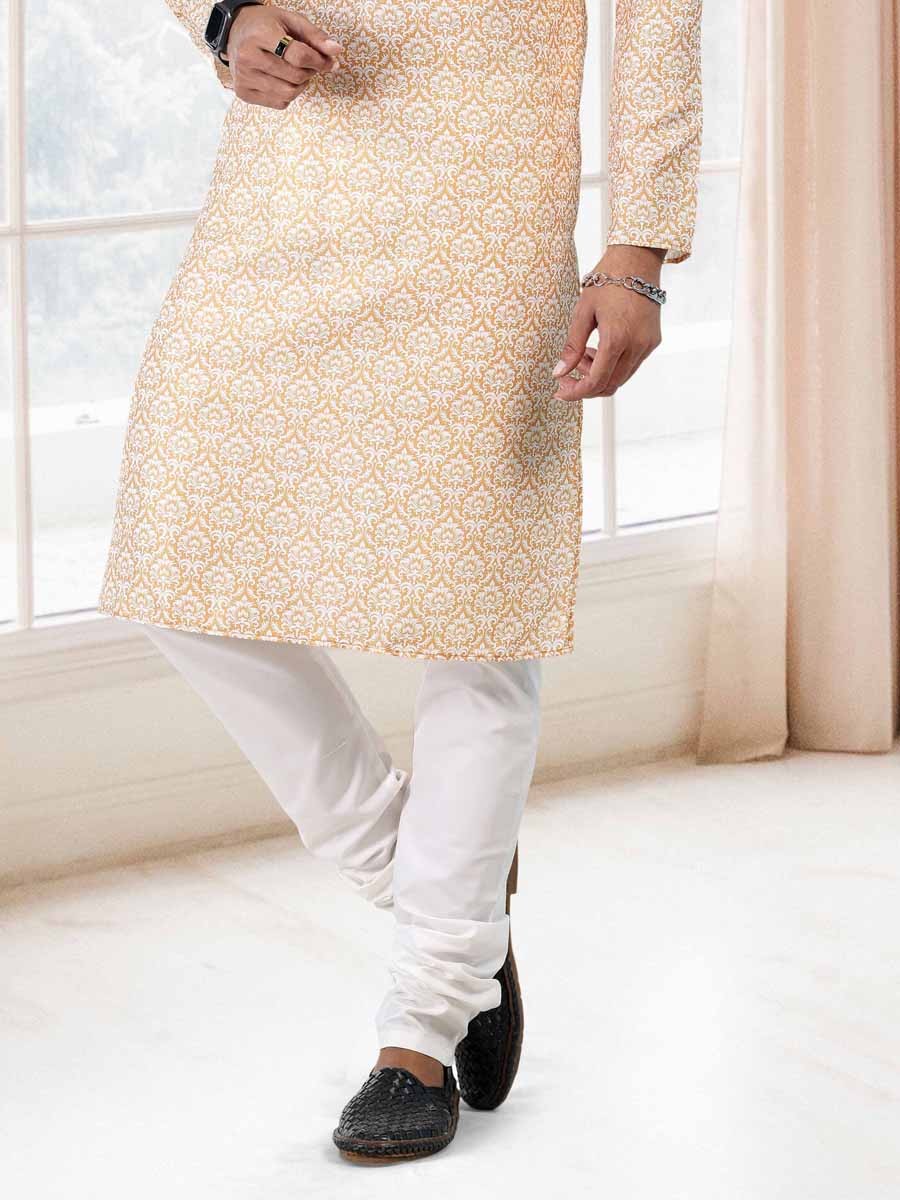 Yellow Cotton Printed Festival Mehendi Kurta