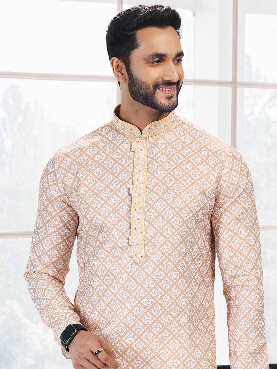 Yellow Cotton Printed Festival Mehendi Kurta