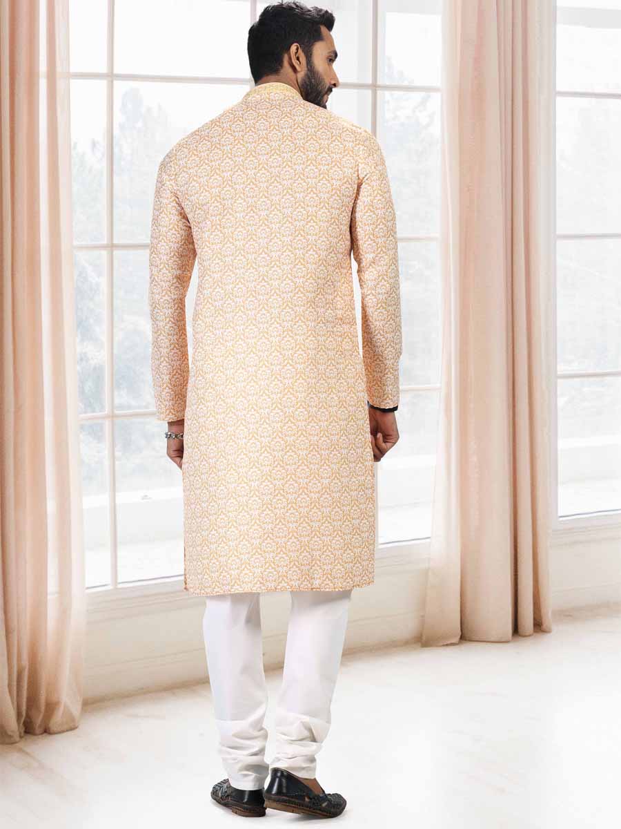 Yellow Cotton Printed Festival Mehendi Kurta