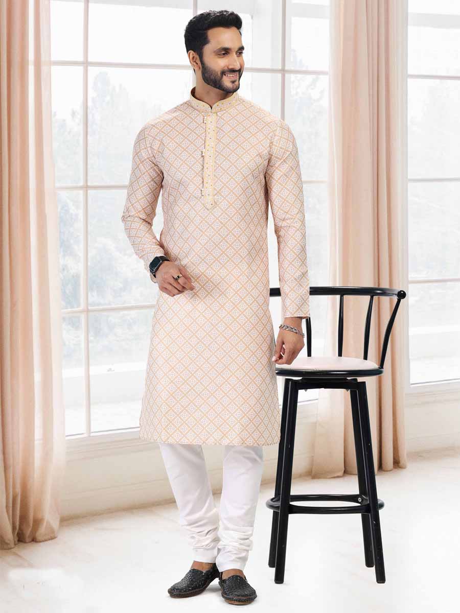 Yellow Cotton Printed Festival Mehendi Kurta