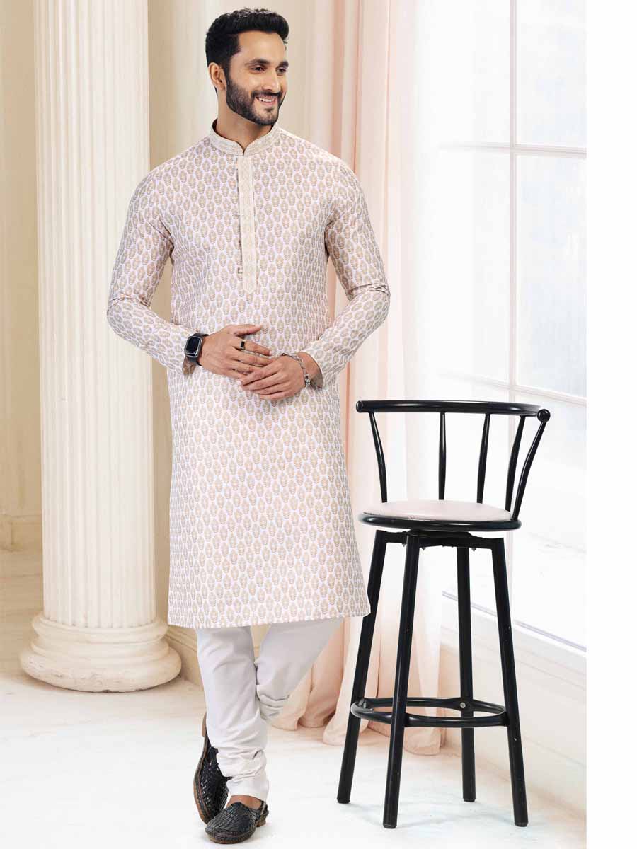 Yellow Cotton Printed Festival Mehendi Kurta