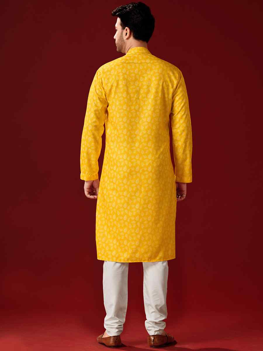 Yellow Cotton Printed Haldi Kurta