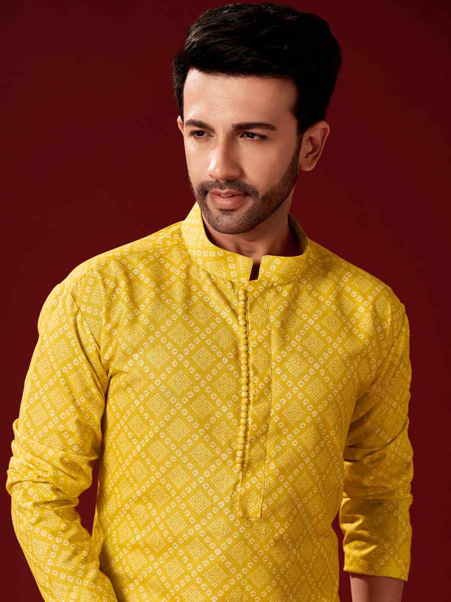 Yellow Cotton Printed Haldi Kurta