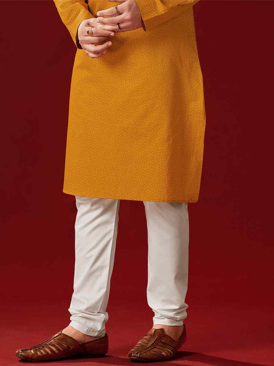 Yellow Cotton Printed Haldi Kurta