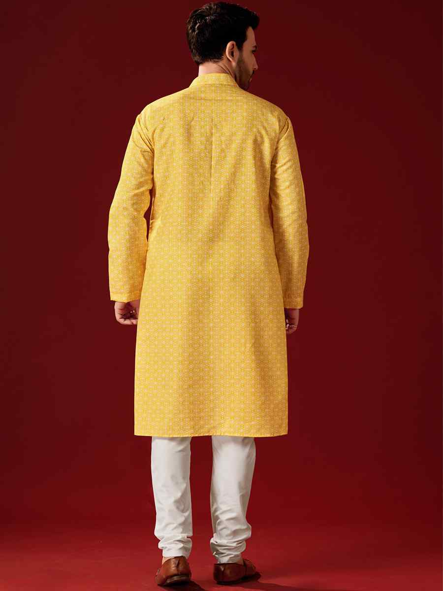 Yellow Cotton Printed Haldi Kurta