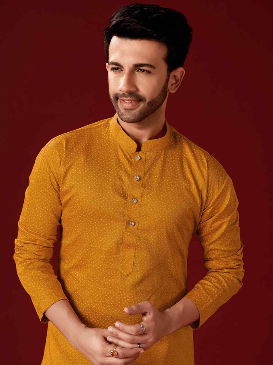 Yellow Cotton Printed Haldi Kurta