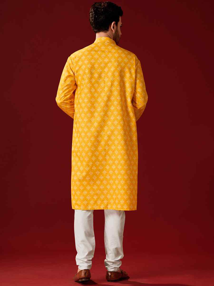 Yellow Cotton Printed Haldi Kurta