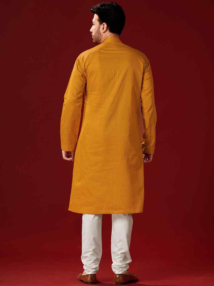 Yellow Cotton Printed Haldi Kurta