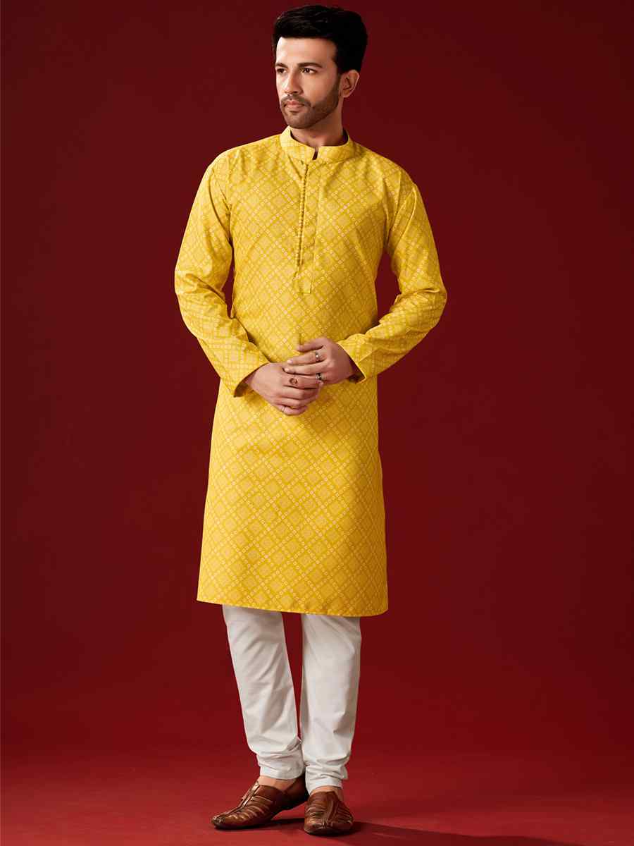 Yellow Cotton Printed Haldi Kurta