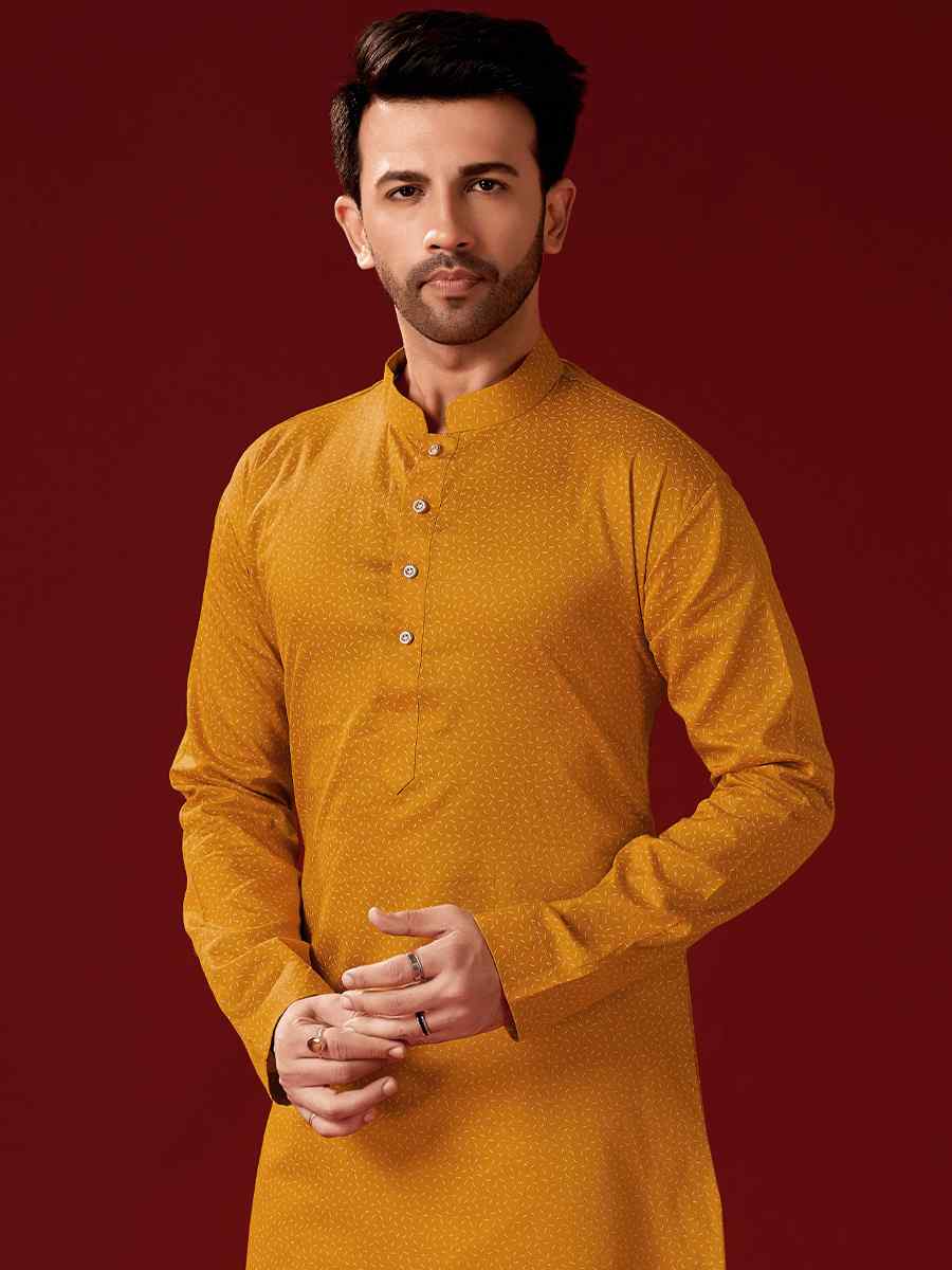 Yellow Cotton Printed Haldi Kurta