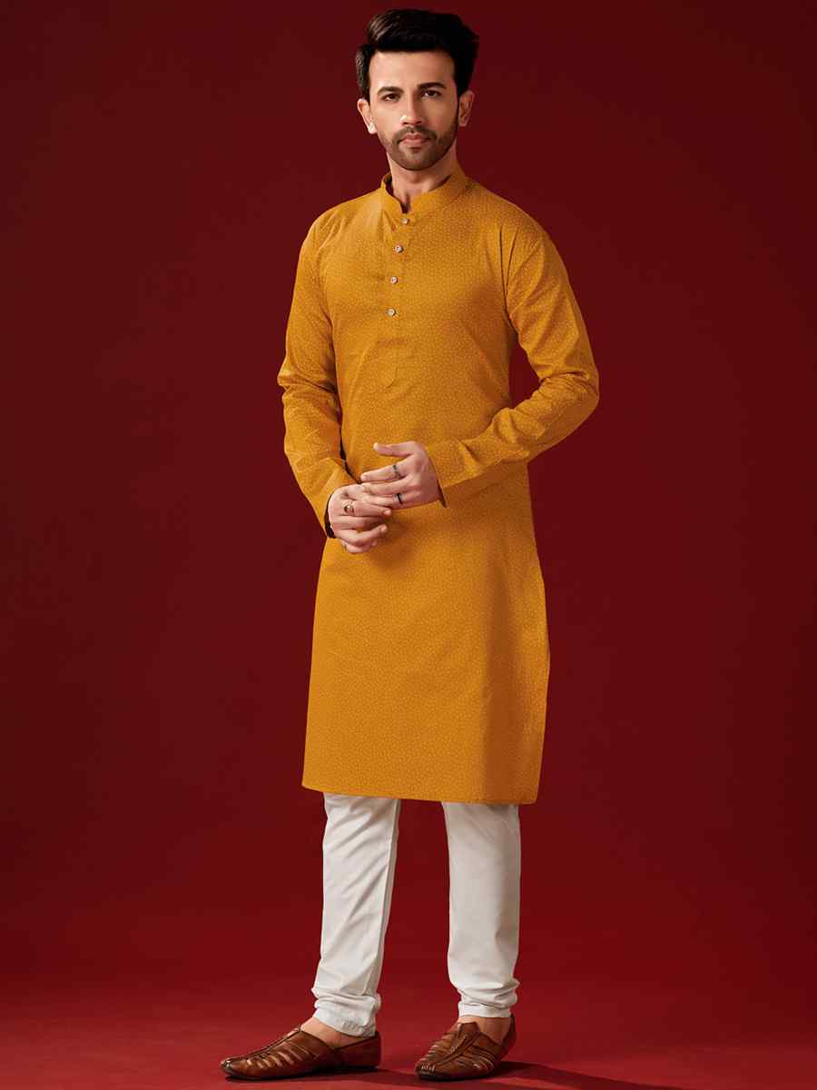 Yellow Cotton Printed Haldi Kurta