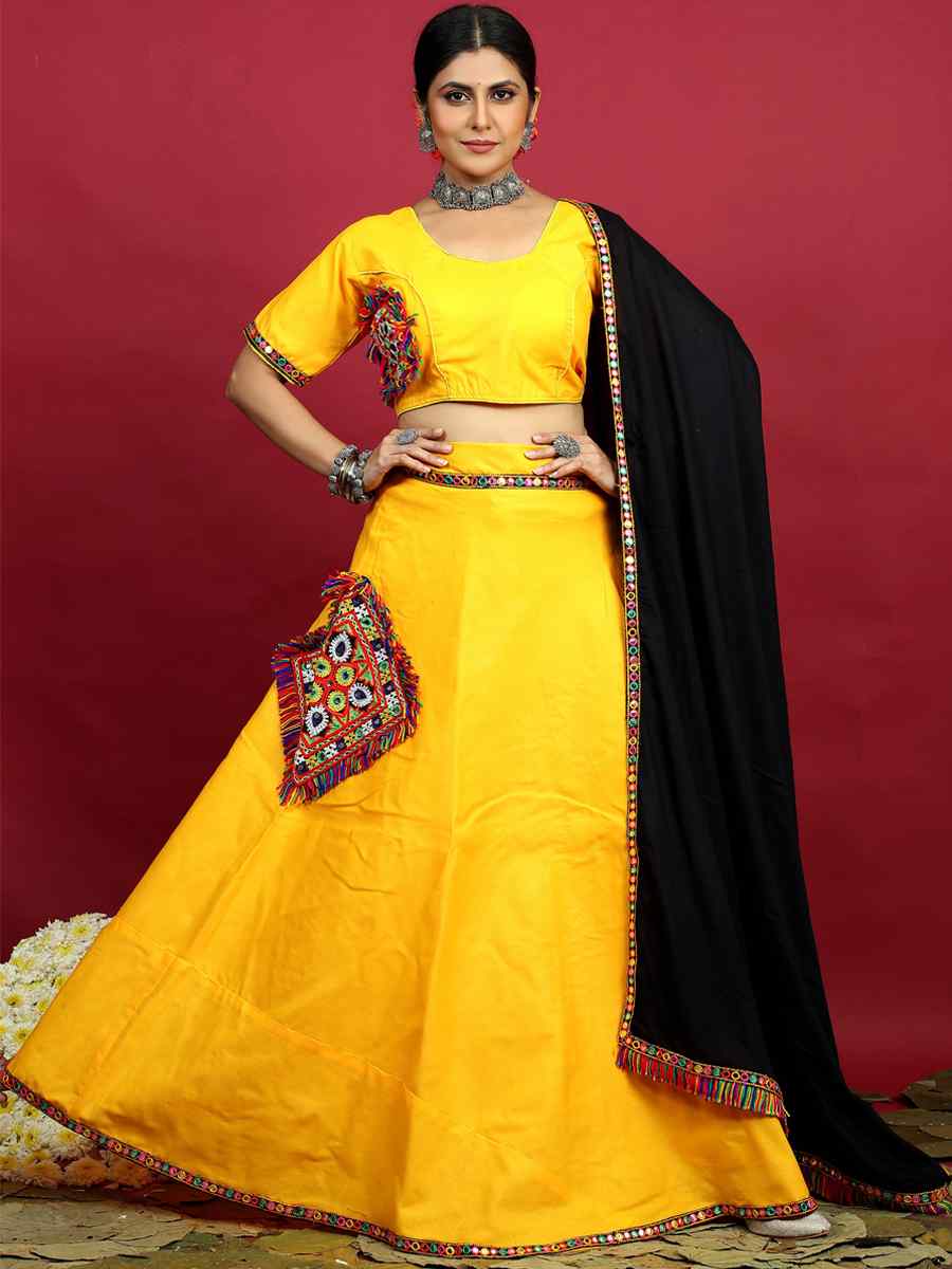 Yellow Cotton Printed Mehendi Festival Traditional Lehenga Choli