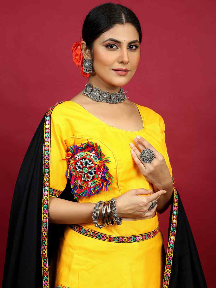 Yellow Cotton Printed Mehendi Festival Traditional Lehenga Choli