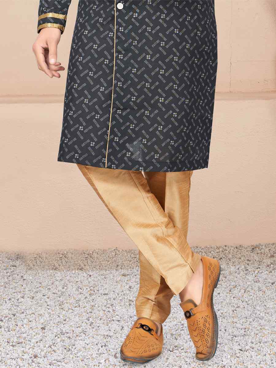 Yellow Cotton Printed Wedding Festival Sherwani