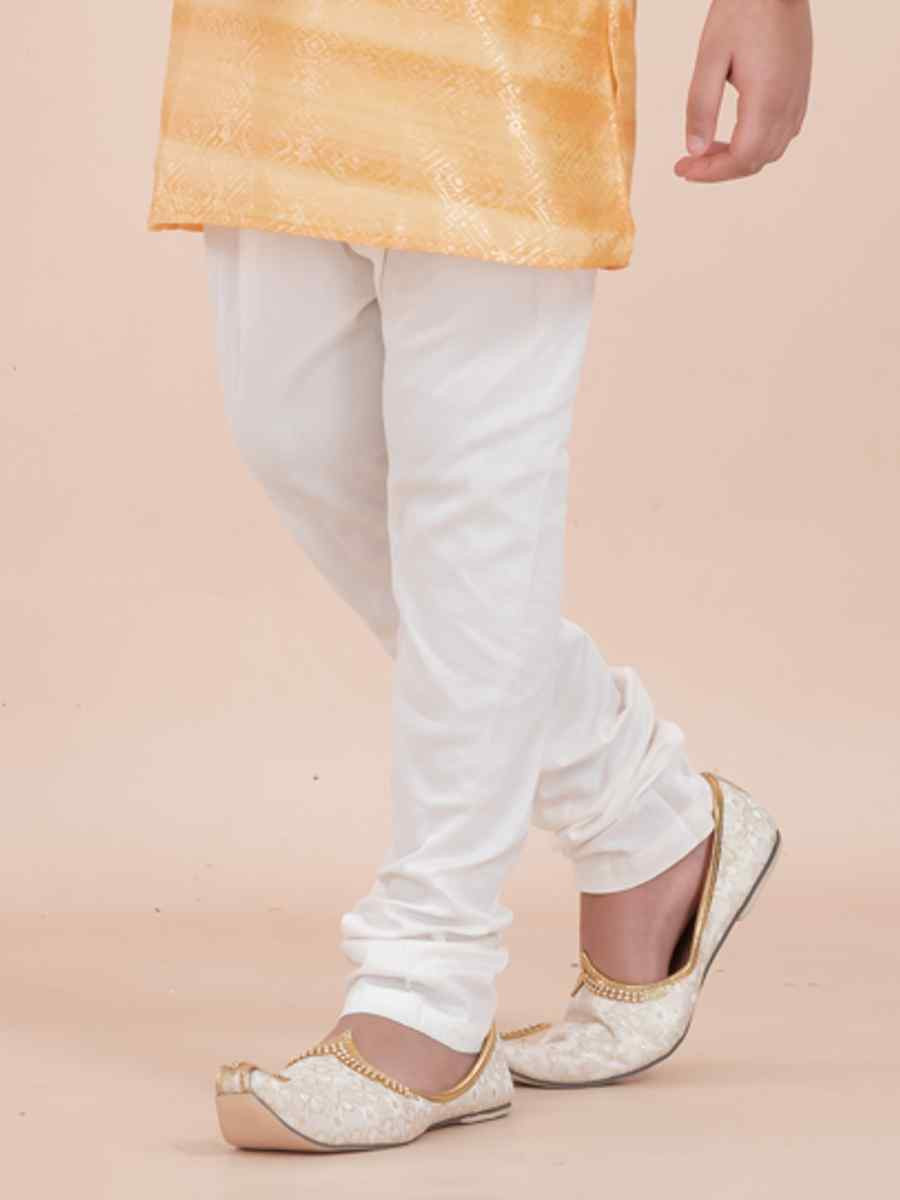 Yellow Cotton Self Jacquard Embroidered Festival Traditional Kurta Pyjama Boys Wear