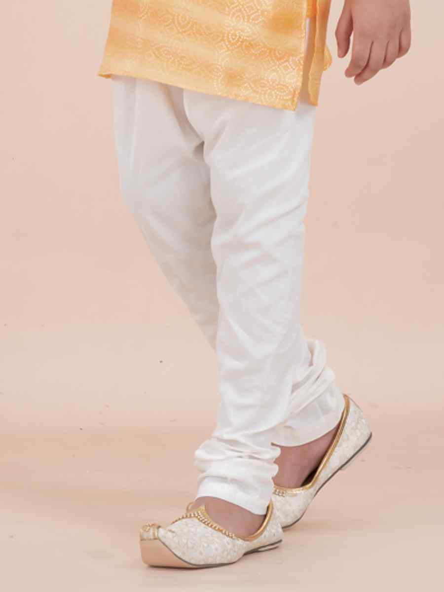 Yellow Cotton Self Jacquard Embroidered Festival Traditional Kurta Pyjama Boys Wear