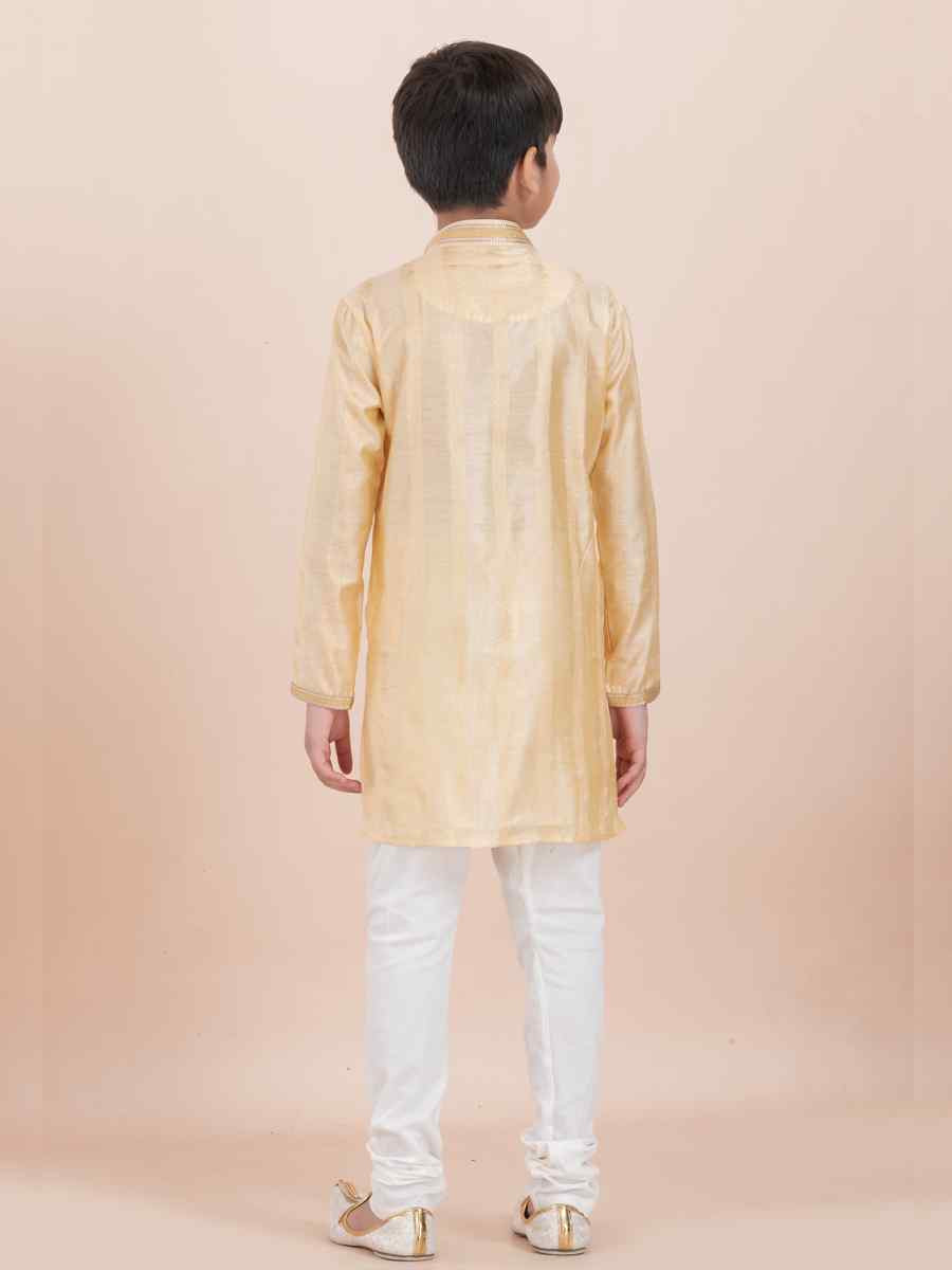 Yellow Cotton Self Jacquard Embroidered Festival Traditional Kurta Pyjama Boys Wear