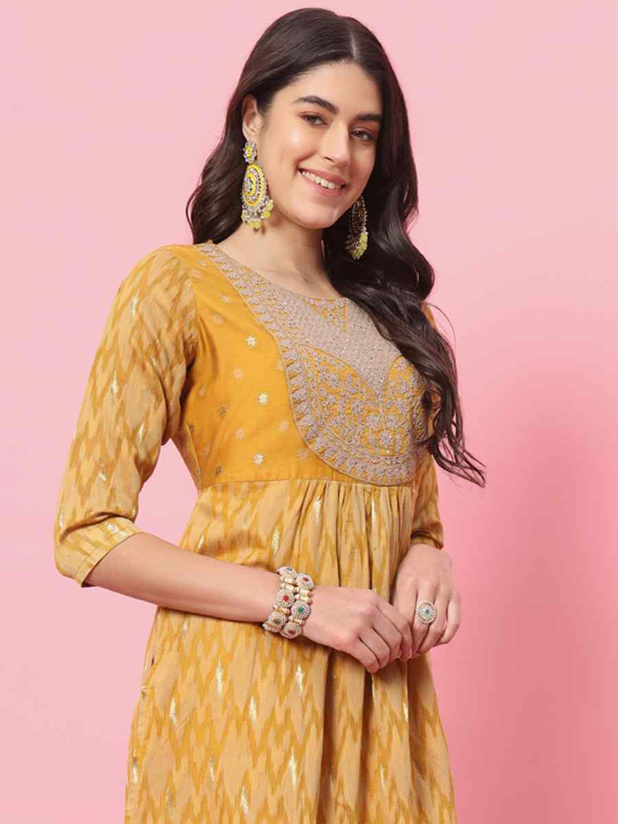 Yellow Cotton Silk Embroidery Party Wedding Festival Casual Ready Pant Salwar Kameez