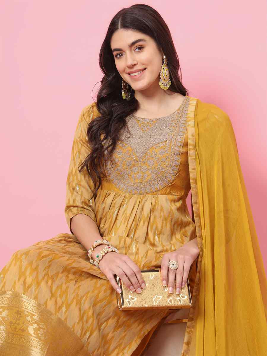 Yellow Cotton Silk Embroidery Party Wedding Festival Casual Ready Pant Salwar Kameez