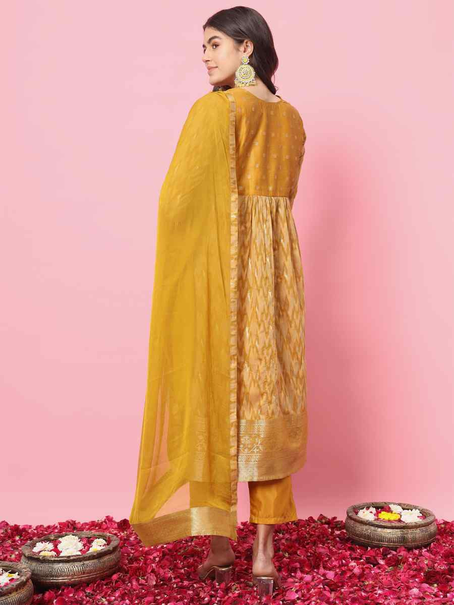 Yellow Cotton Silk Embroidery Party Wedding Festival Casual Ready Pant Salwar Kameez