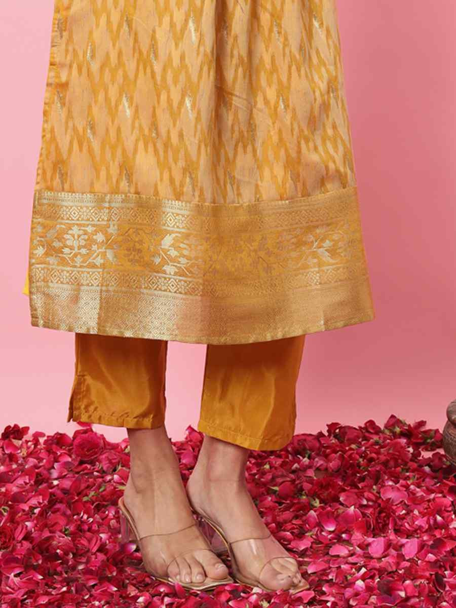 Yellow Cotton Silk Embroidery Party Wedding Festival Casual Ready Pant Salwar Kameez