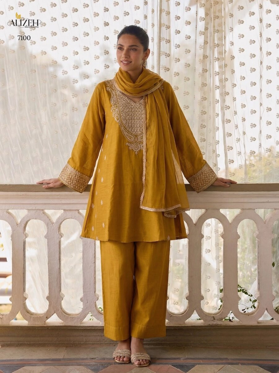 Yellow Cotton Silk Embroidery Wedding Party Festival Casual Ready Palazzo Pant Salwar Kameez