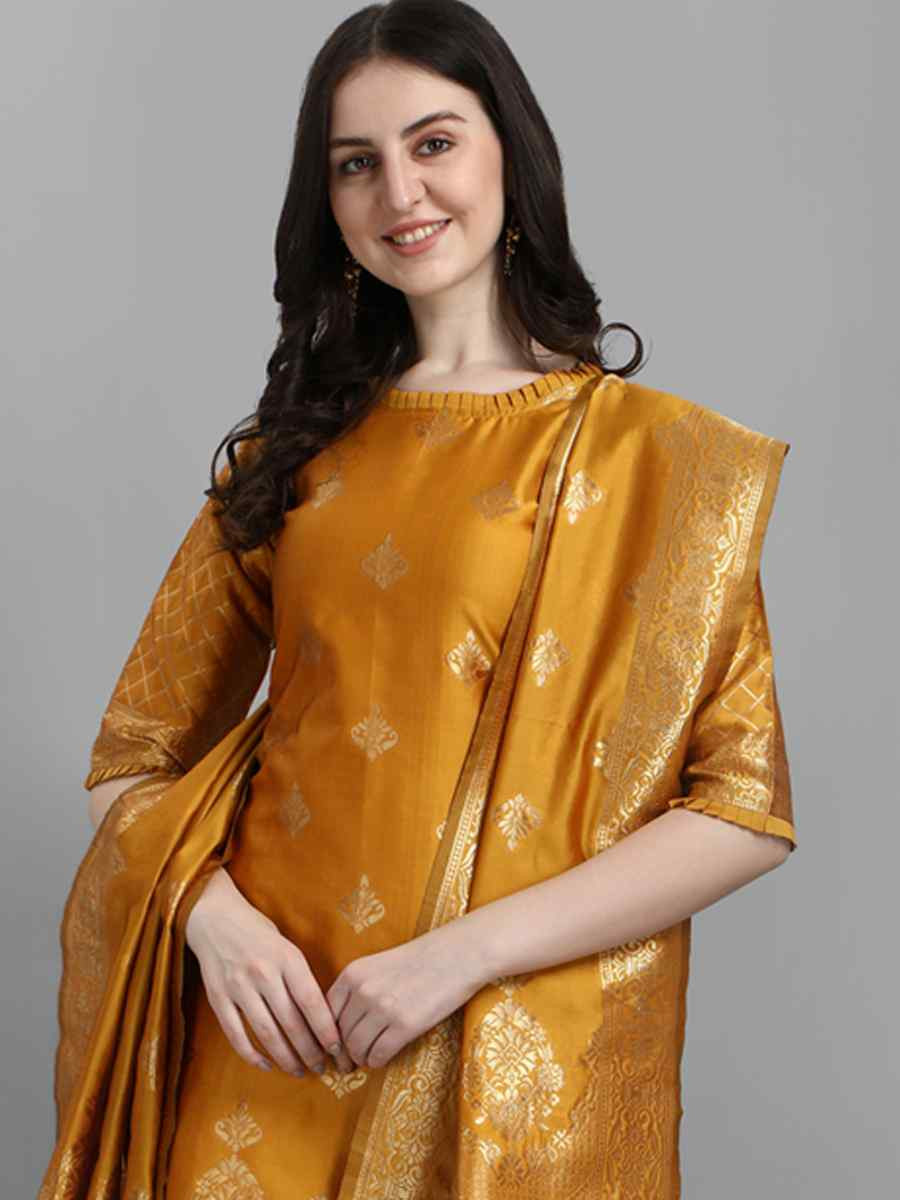 Yellow Cotton Silk Jacquard Handwoven Party Wedding Festival Casual Ready Pant Salwar Kameez