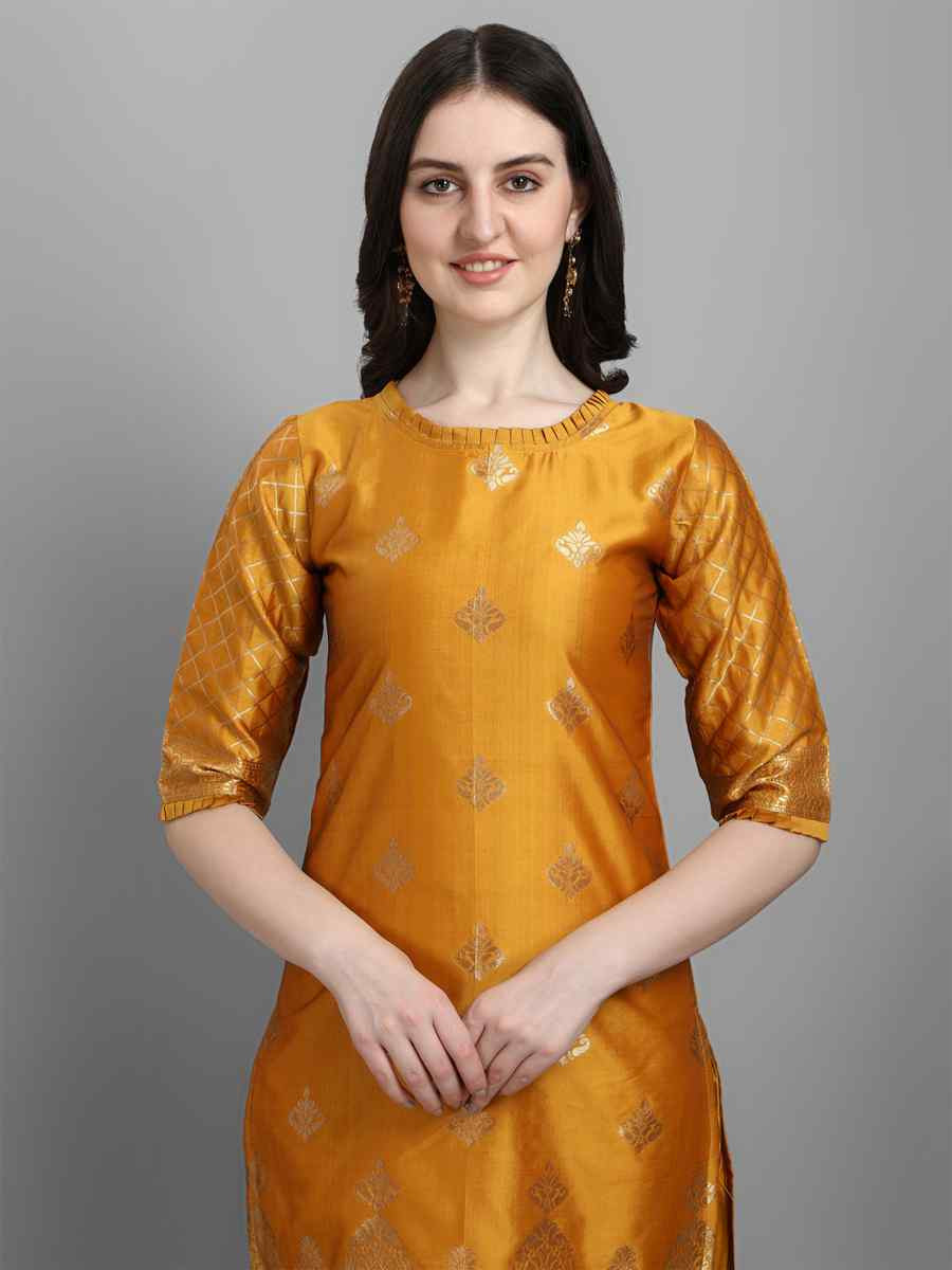 Yellow Cotton Silk Jacquard Handwoven Party Wedding Festival Casual Ready Pant Salwar Kameez