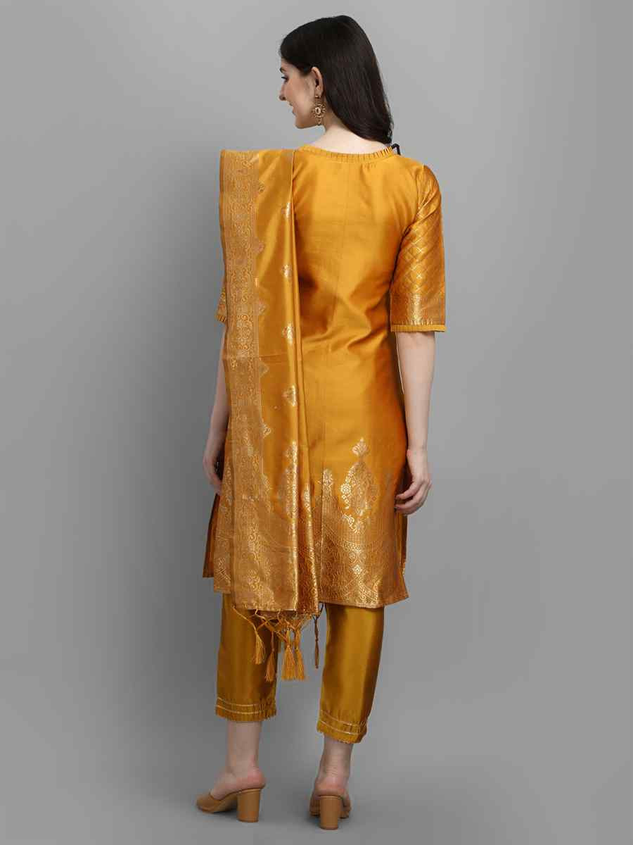 Yellow Cotton Silk Jacquard Handwoven Party Wedding Festival Casual Ready Pant Salwar Kameez