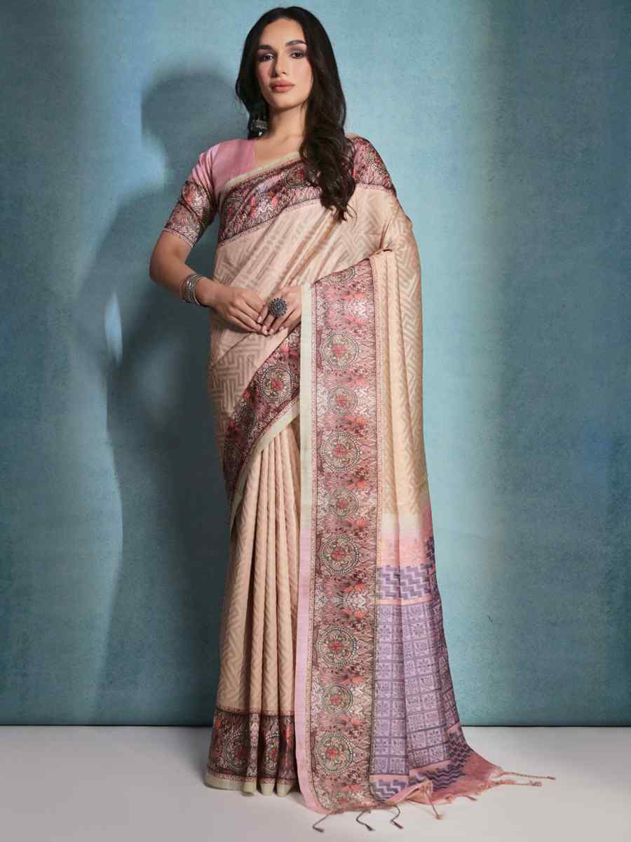 Yellow Cotton Silk Printed Casual Festival Contemporary Saree