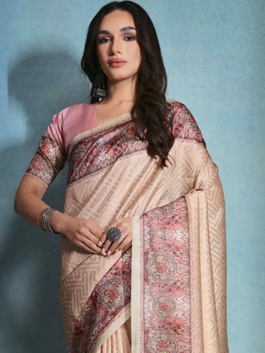 Yellow Cotton Silk Printed Casual Festival Contemporary Saree