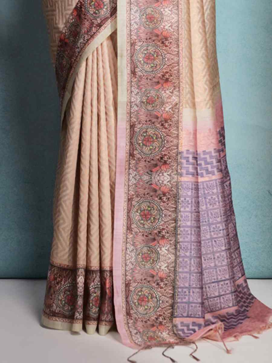 Yellow Cotton Silk Printed Casual Festival Contemporary Saree