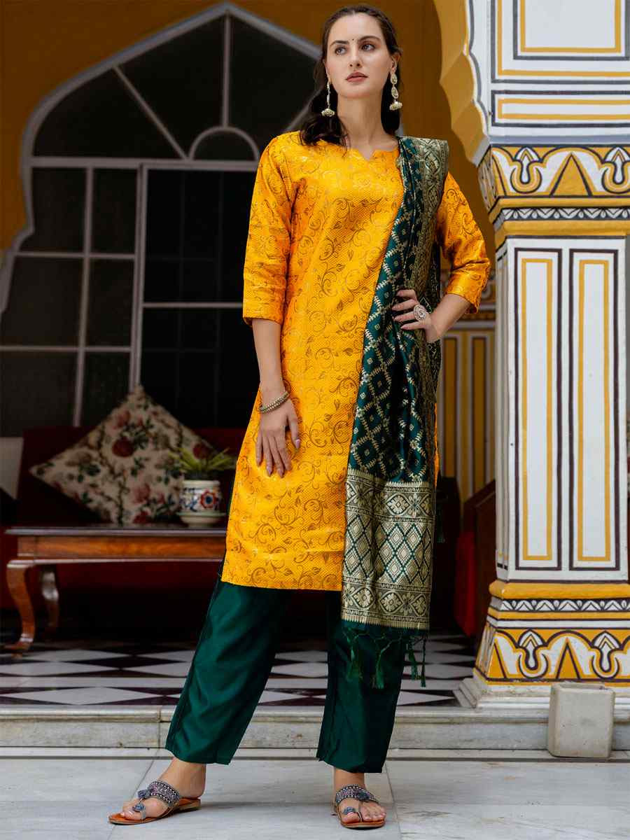 Yellow Cotton Silk Printed Party Wedding Festival Casual Ready Pant Salwar Kameez