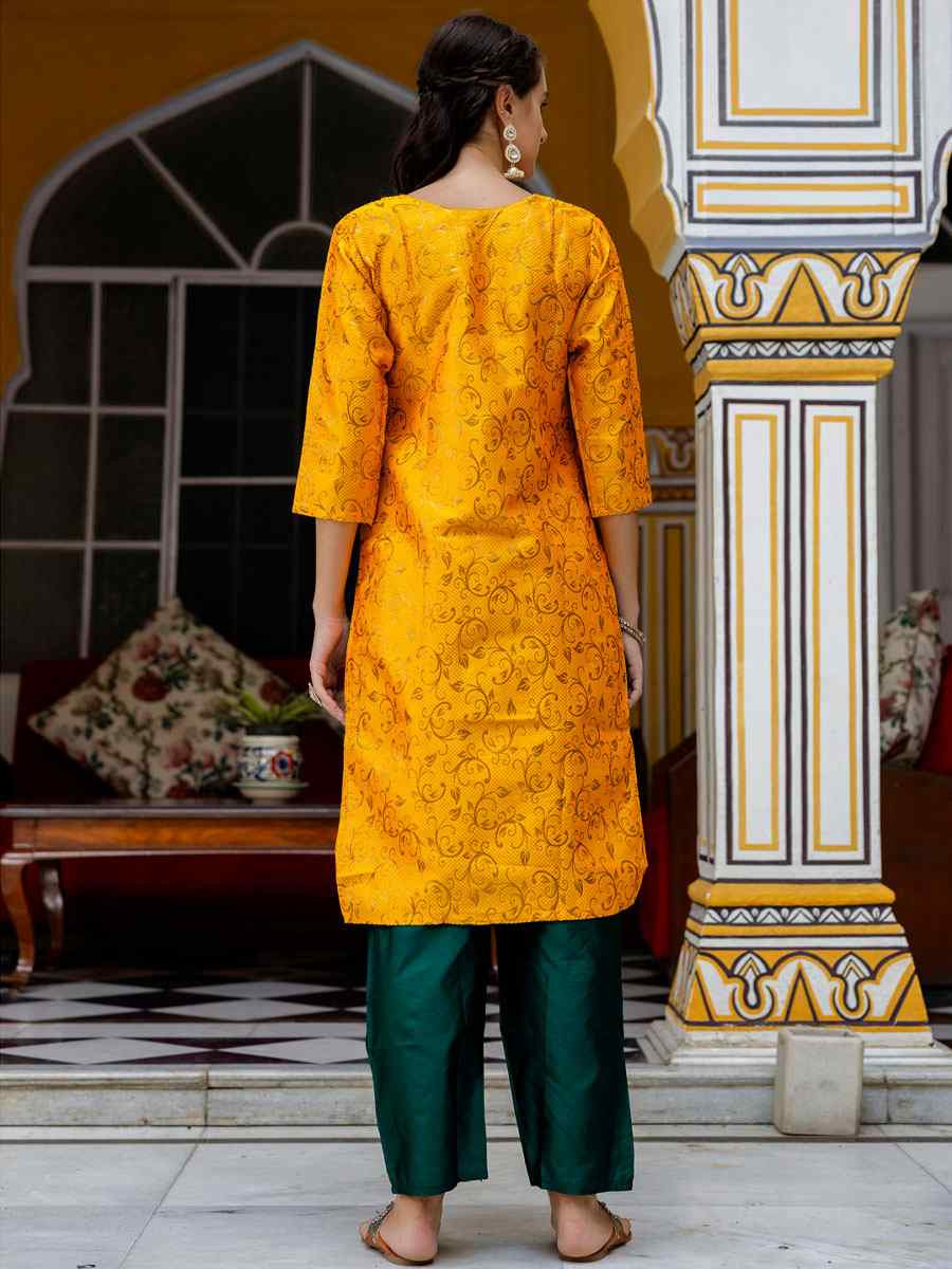 Yellow Cotton Silk Printed Party Wedding Festival Casual Ready Pant Salwar Kameez