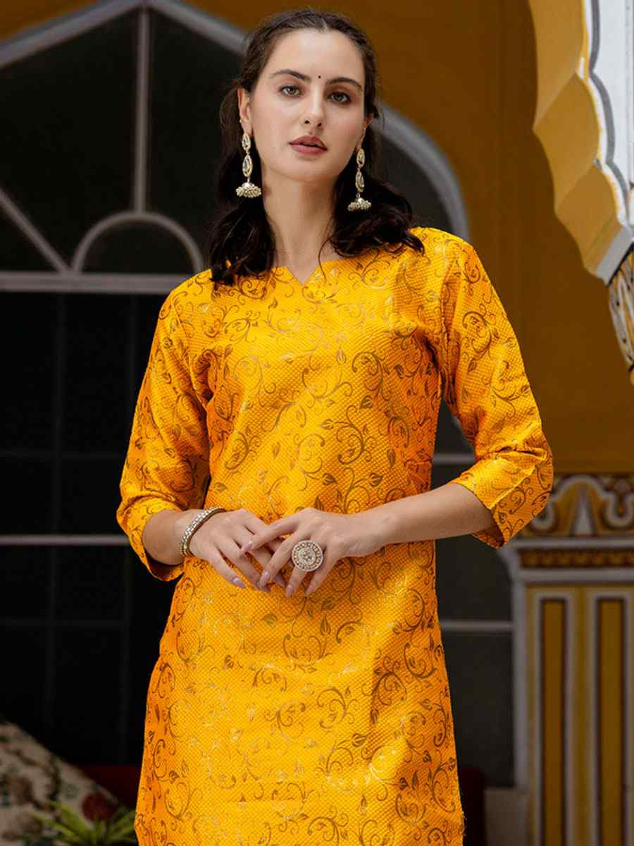 Yellow Cotton Silk Printed Party Wedding Festival Casual Ready Pant Salwar Kameez