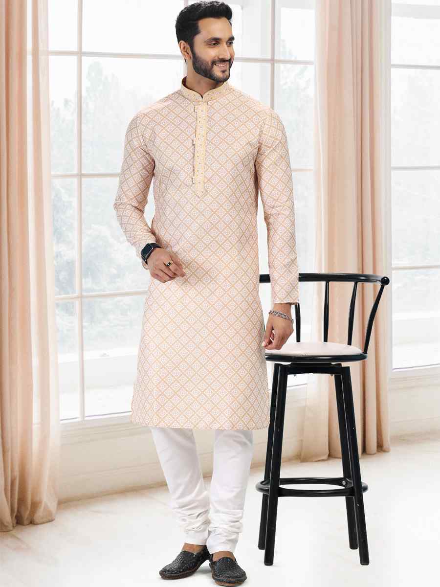 Yellow Cotton Woven Festival Party Kurta