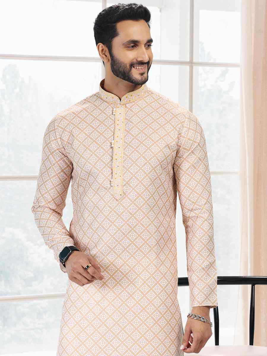 Yellow Cotton Woven Festival Party Kurta