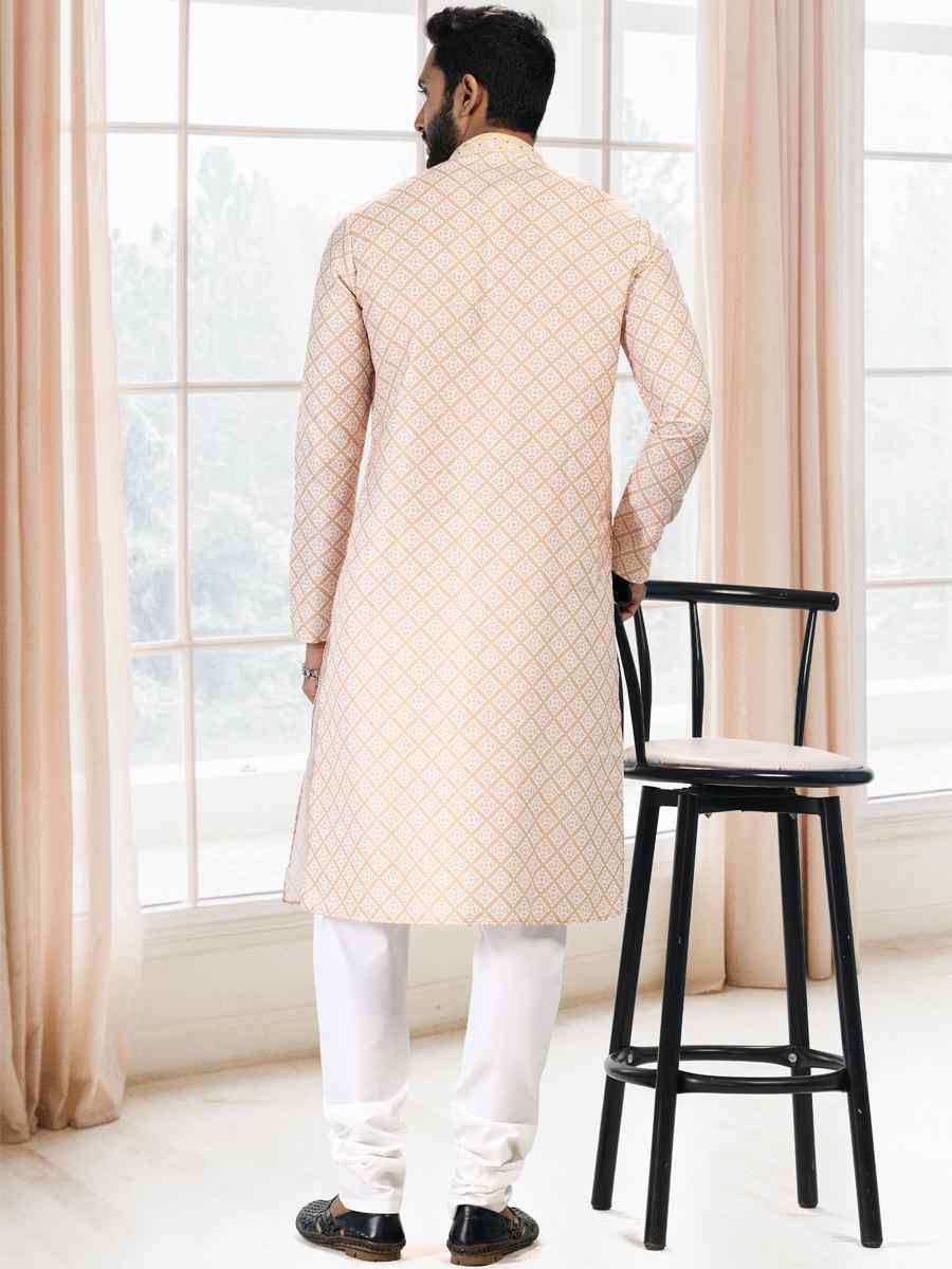 Yellow Cotton Woven Festival Party Kurta