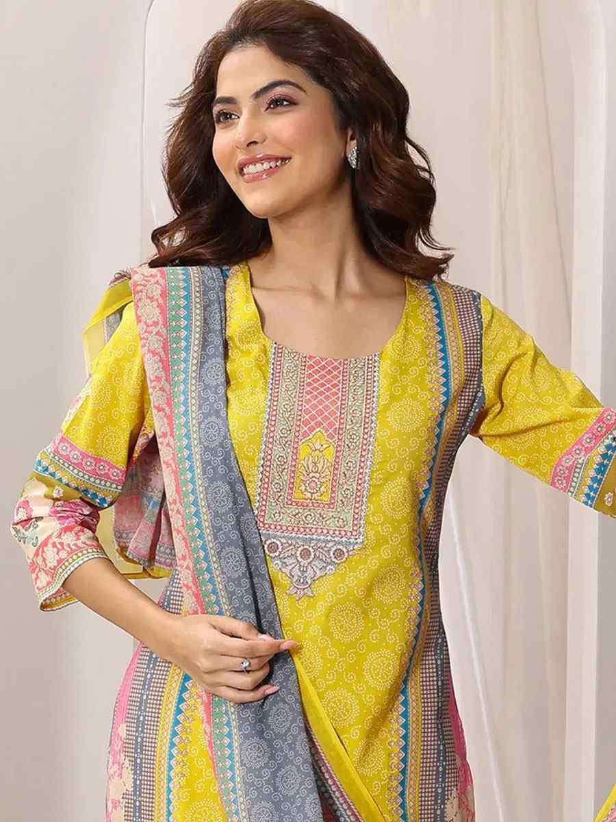 Yellow Crepe Embroidery Party Wedding Festival Casual Ready Pant Salwar Kameez