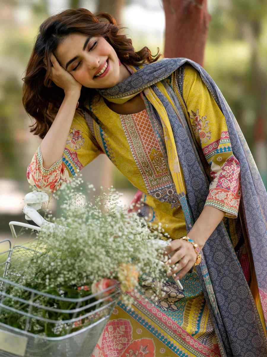 Yellow Crepe Embroidery Party Wedding Festival Casual Ready Pant Salwar Kameez