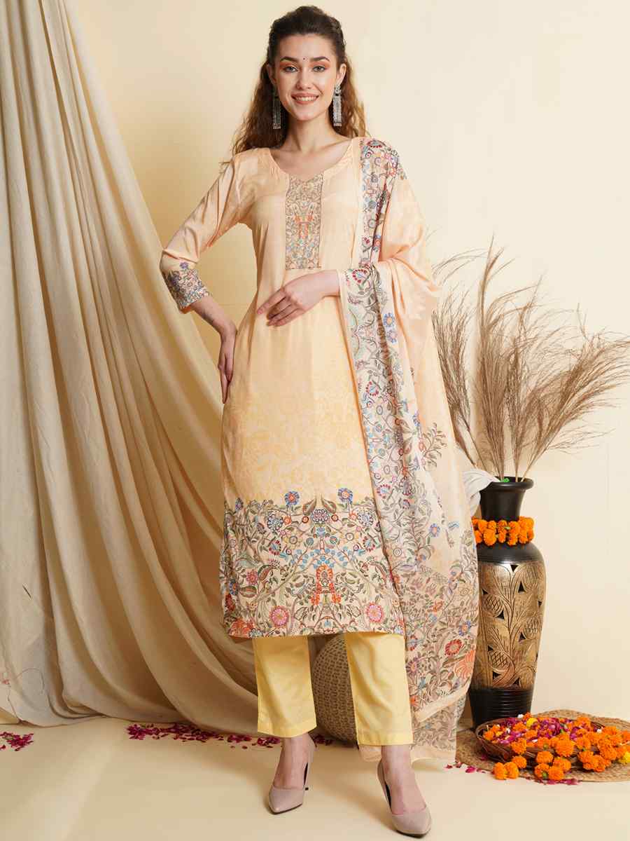 Yellow Crepe Printed Festival Casual Palazzo Pant Salwar Kameez