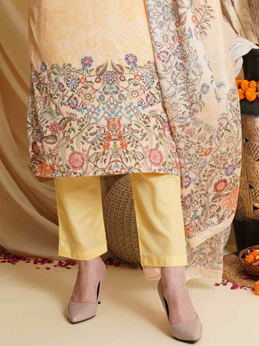 Yellow Crepe Printed Festival Casual Palazzo Pant Salwar Kameez