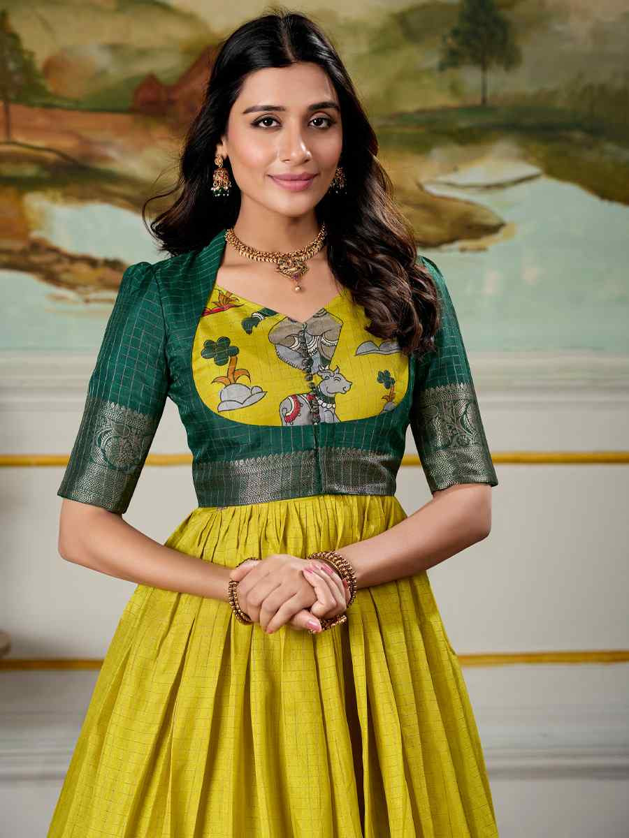 Yellow Dola Silk Embroidered Festival Party Gown