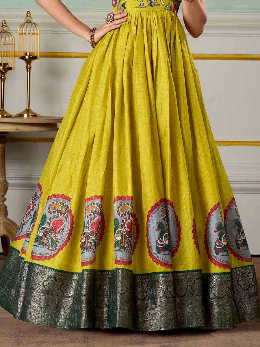 Yellow Dola Silk Embroidered Festival Party Gown