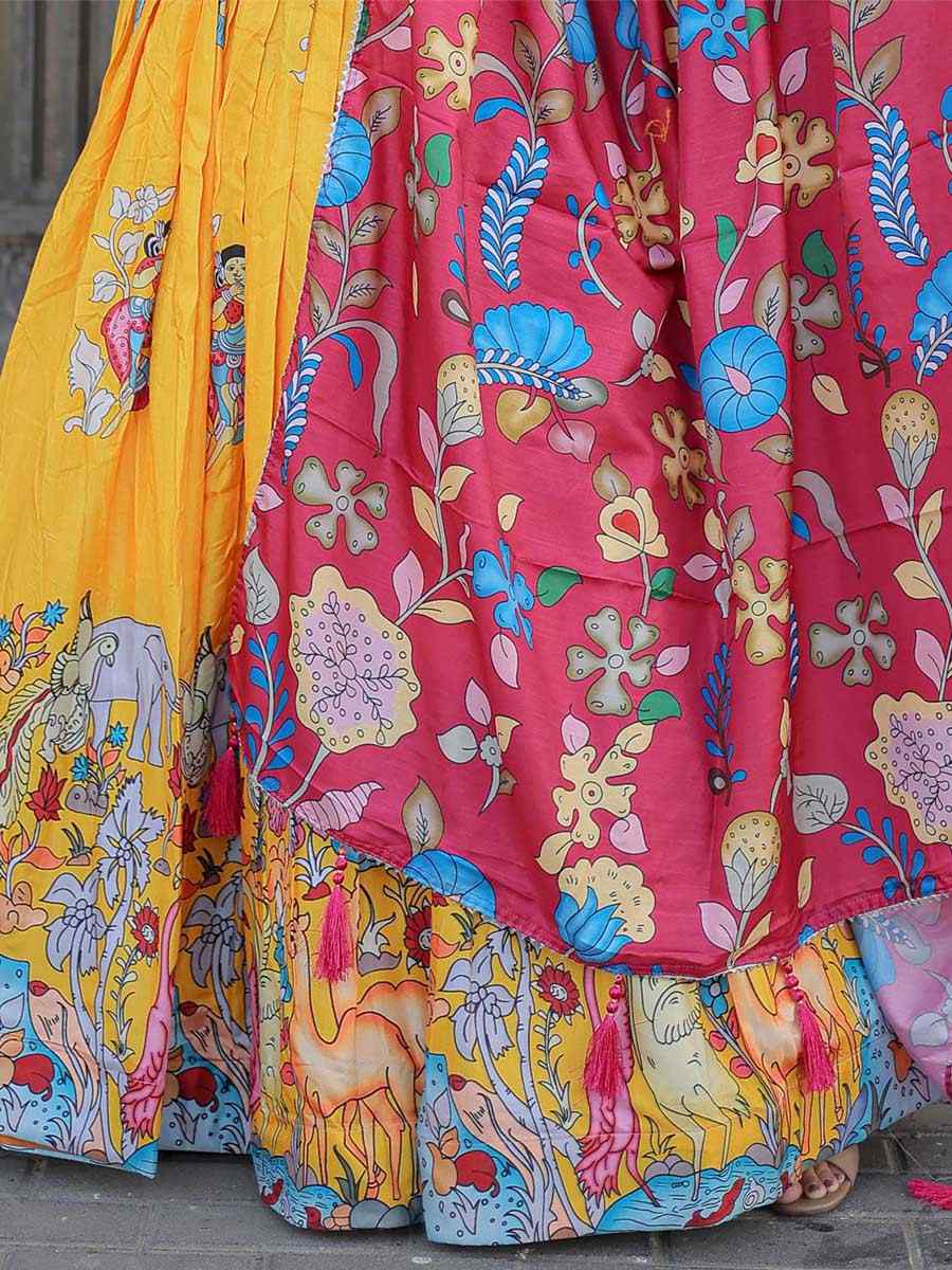 Yellow Dola Silk Printed Mehendi Festival Traditional Lehenga Choli