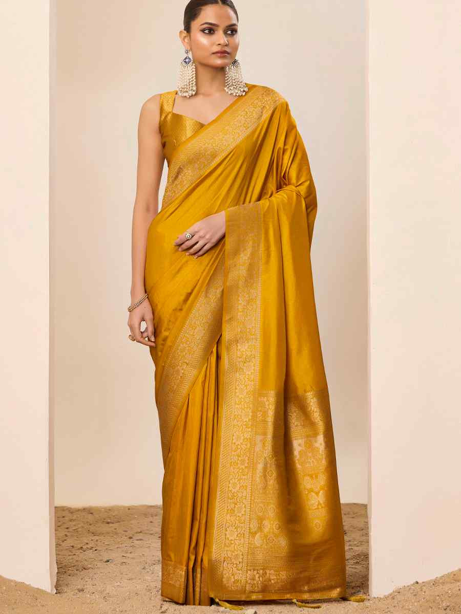 Yellow Dolla Silk Handwoven Festival Wedding Fancy Heavy Border Saree
