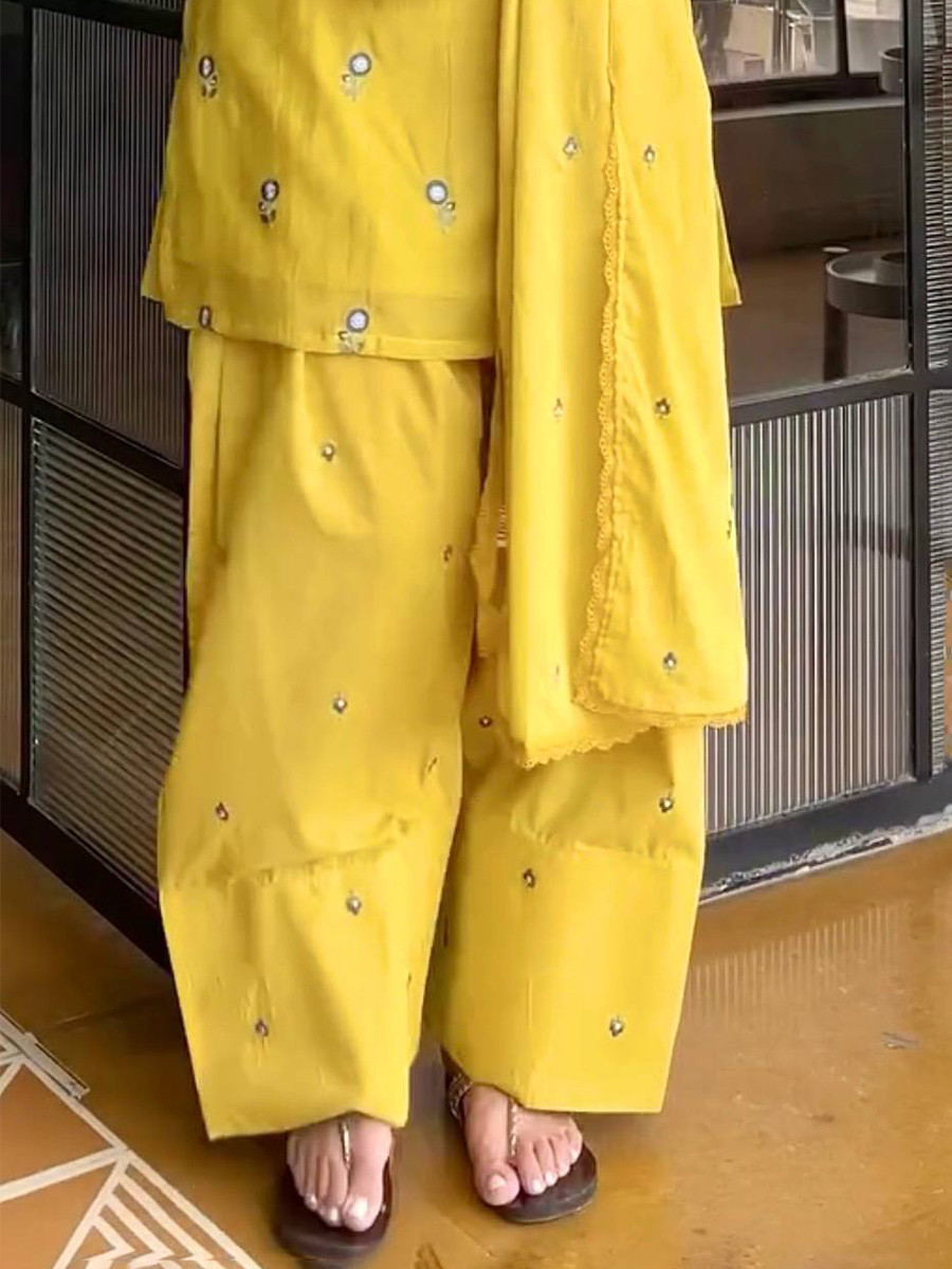 Yellow Embroidery Wedding Party Festival Casual Ready Palazzo Pant Salwar Kameez