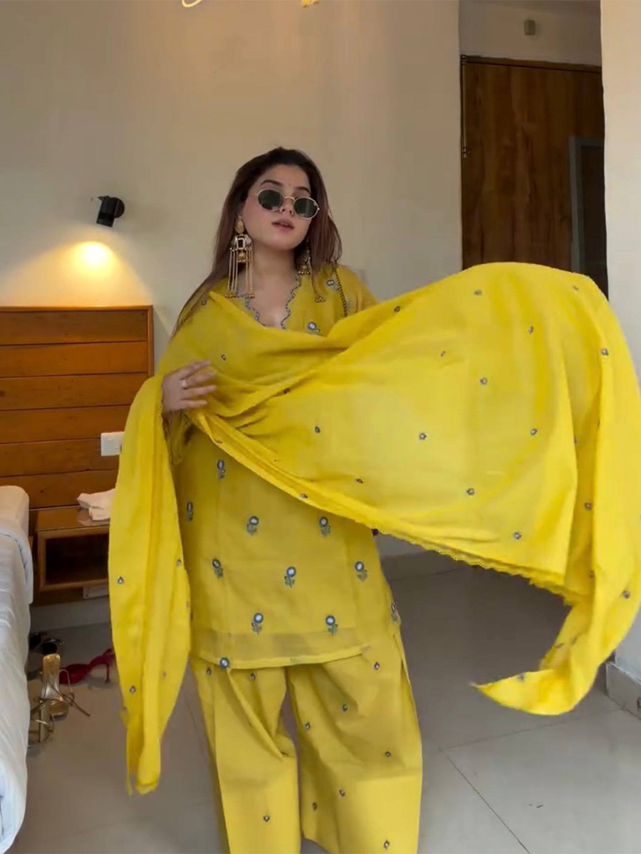 Yellow Embroidery Wedding Party Festival Casual Ready Palazzo Pant Salwar Kameez